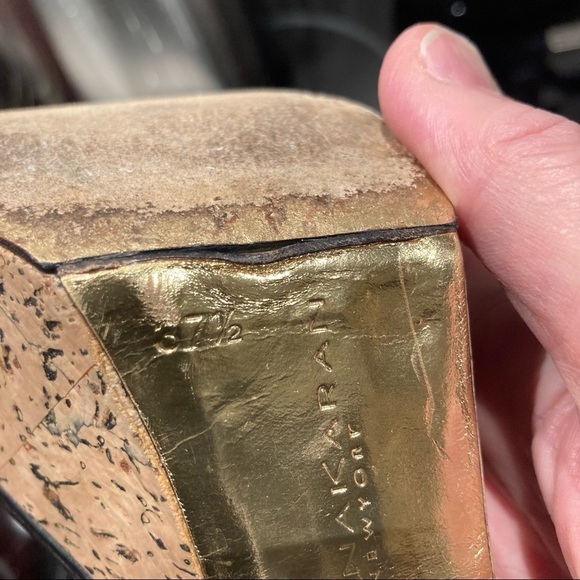 DONNA KARAN Sz 37.5 Chunky Heel Platform Strappy Leather & Elastic Sandals - Picture 11 of 13